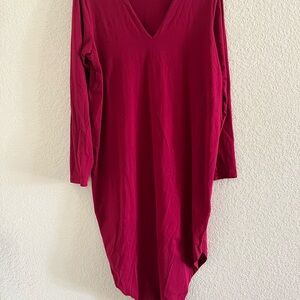 Red V-Neck Long Sleeve Dress